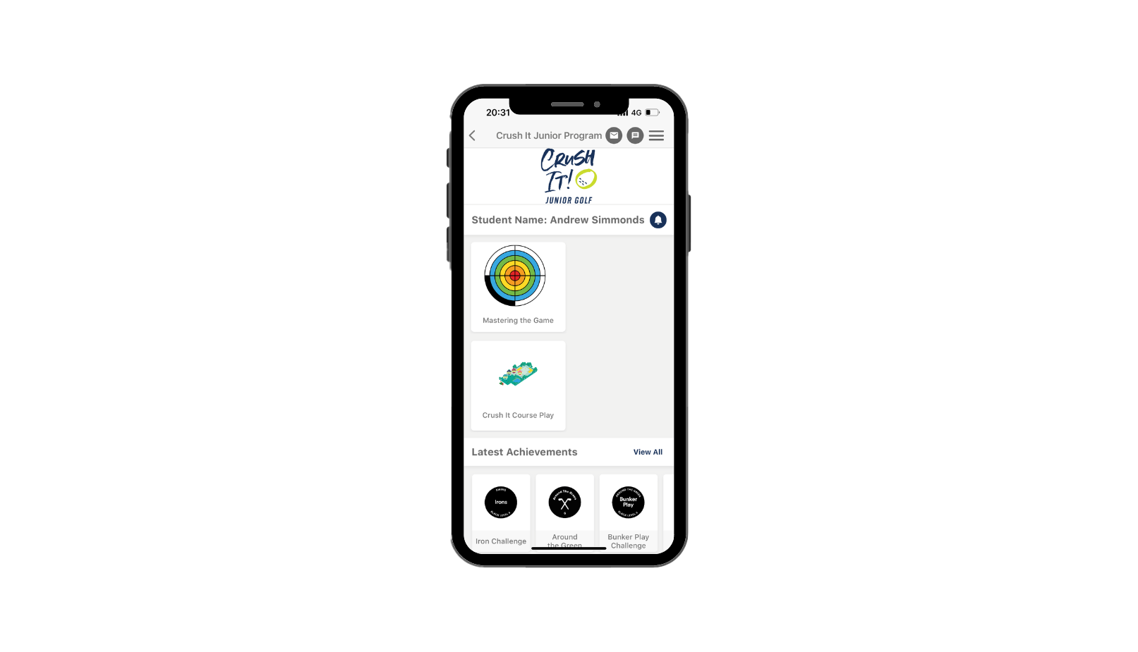 MyGame+ App - track your junior golfer's progress in driving, accuracy, chipping, putting, and on-course performance using progress wheels. Stay connected with your child's coach, set goals, and monitor achievements in real-time.